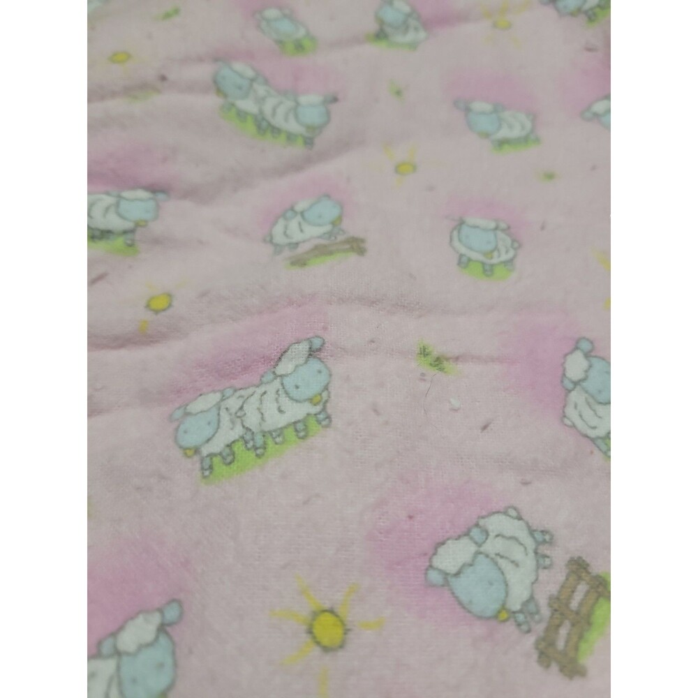 38" X 68" VTG Light Weight Baby Fabric Remnant - Pink- Blue Sheep -Sun